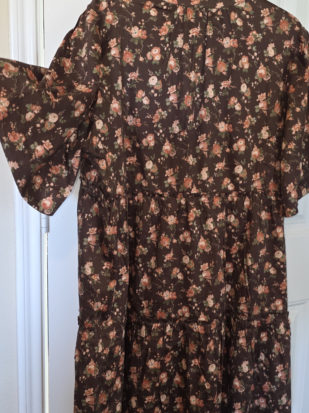 Tuckernuck Brown Floral Tiered Tunic with Peach and Cream Accents